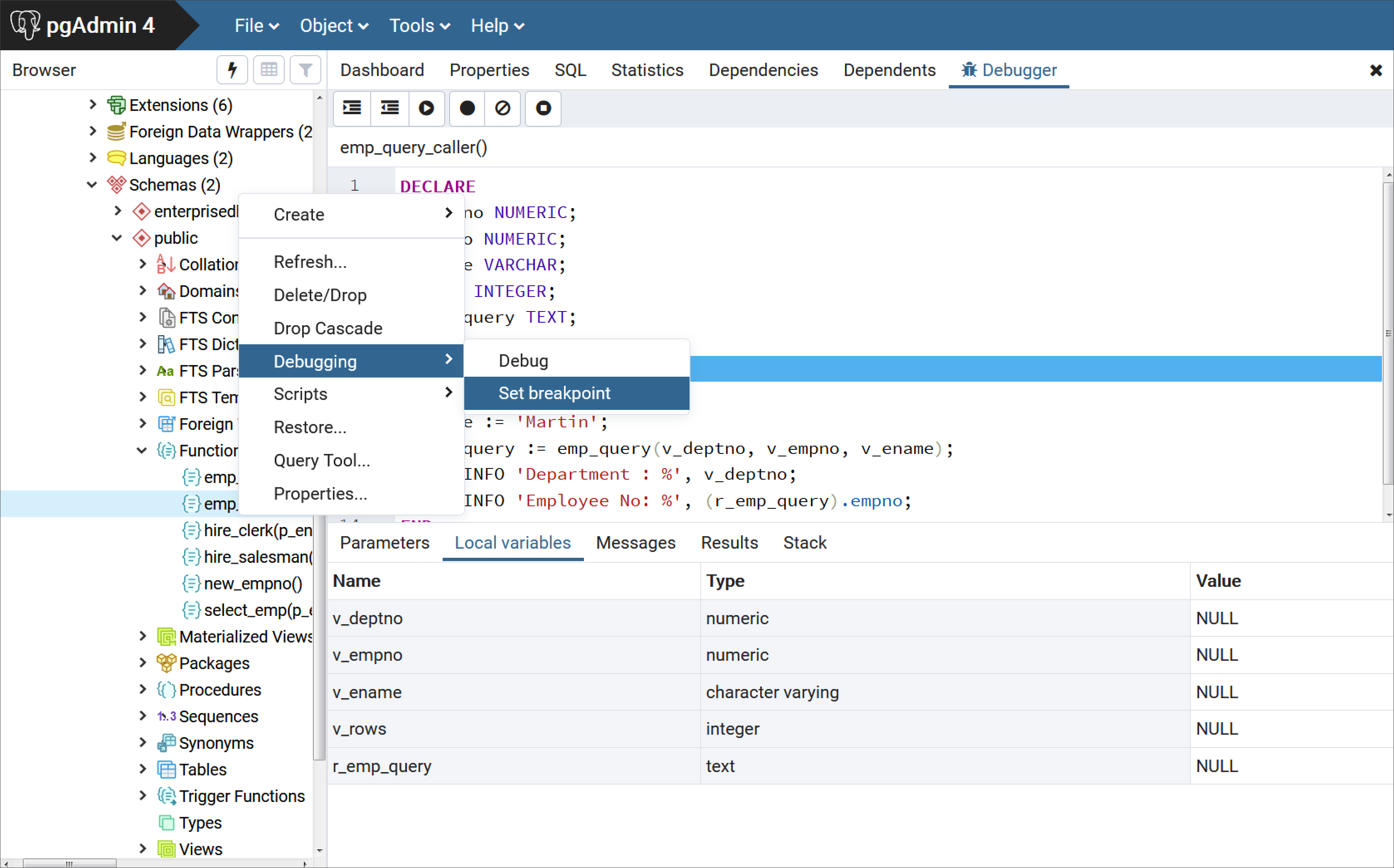 The Local variables tab