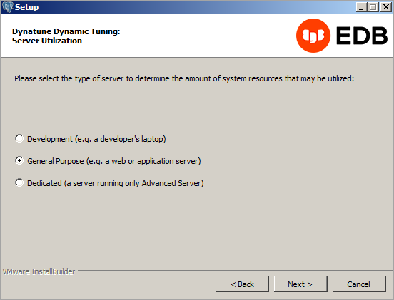 The Dynatune Dynamic Tuning: Server Utilization window