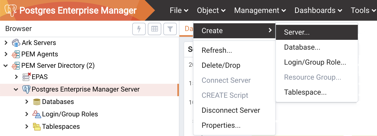 Accessing the Create – Server dialog