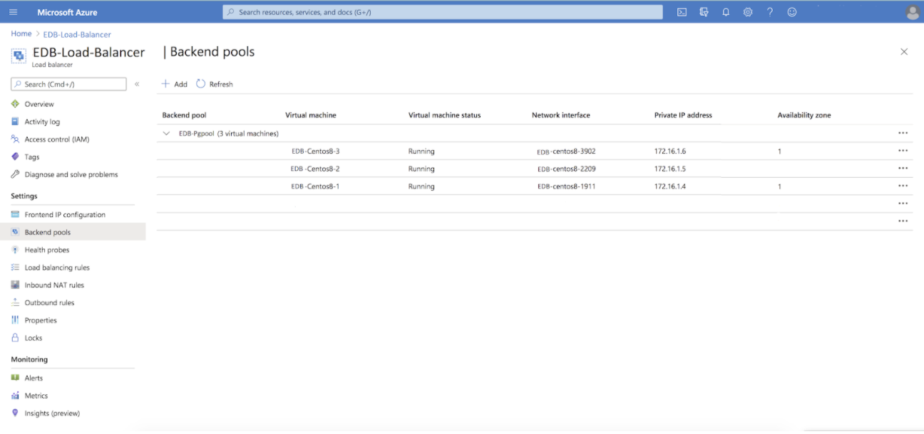 Backend pool in Azure console