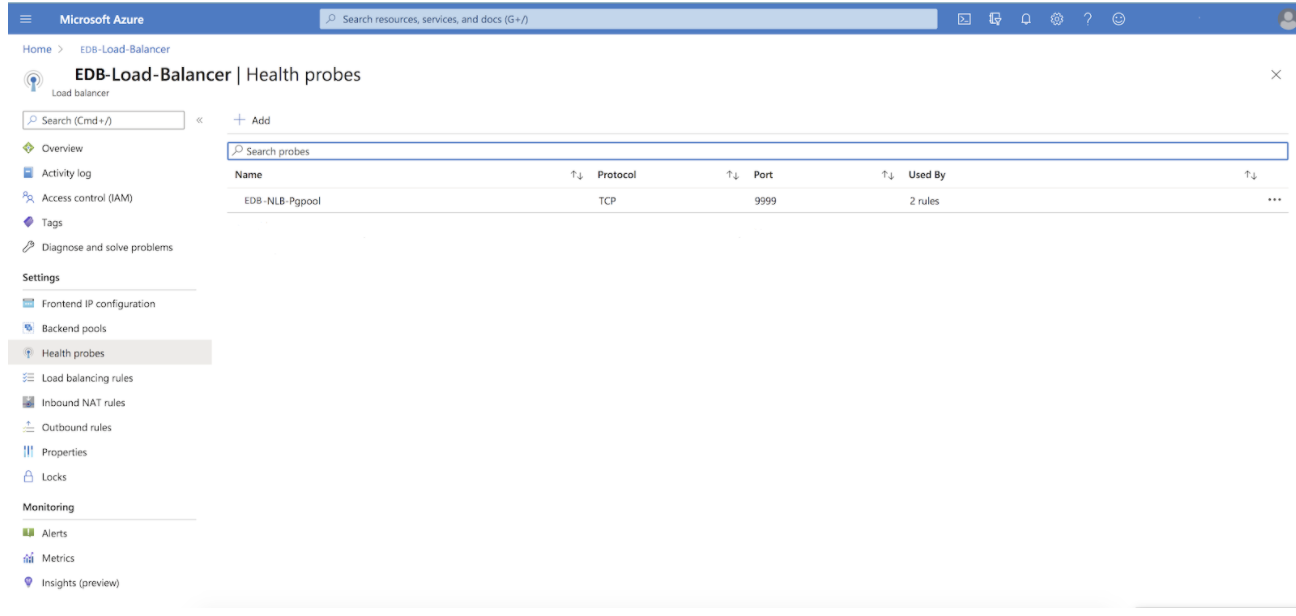 Health probes in Azure console