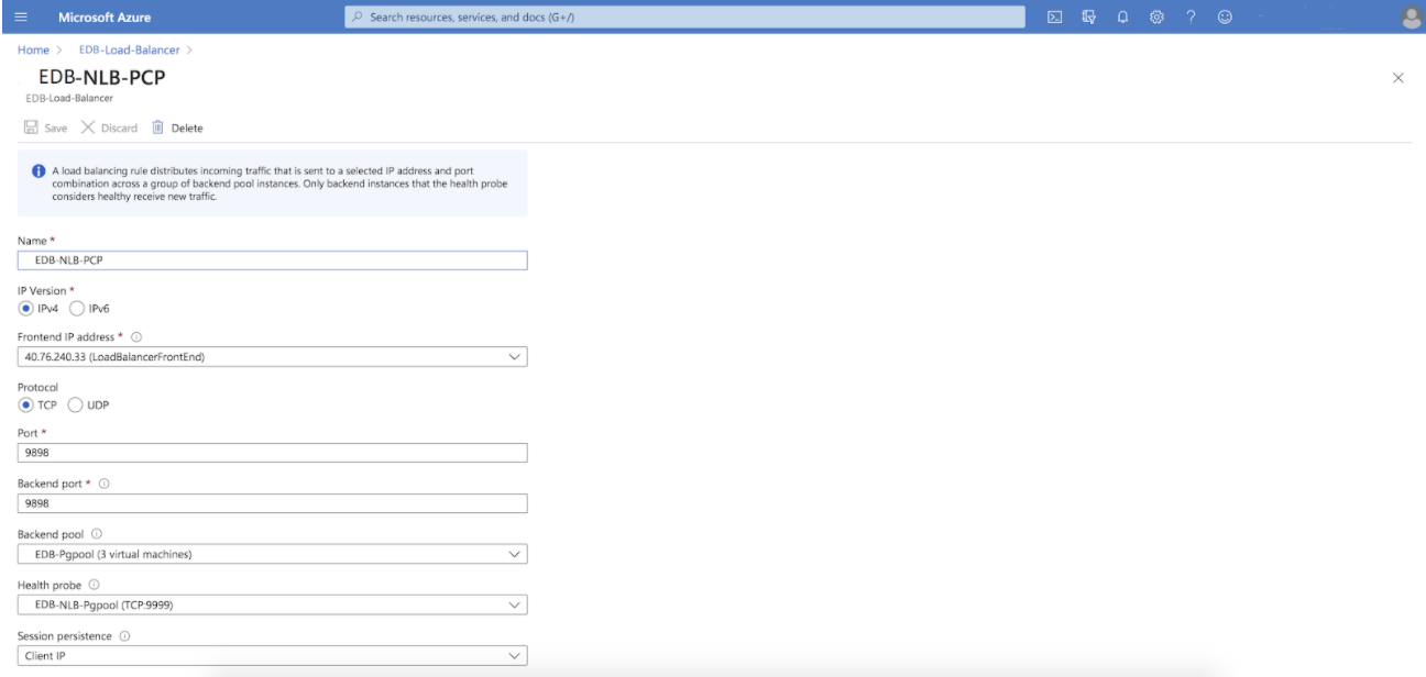 Load balancing rule for port 9999