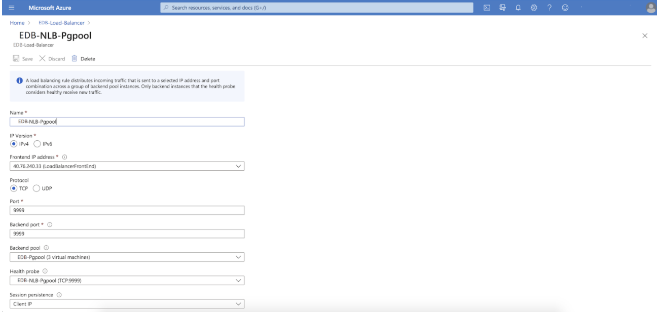 Load balancing rule for port 9999