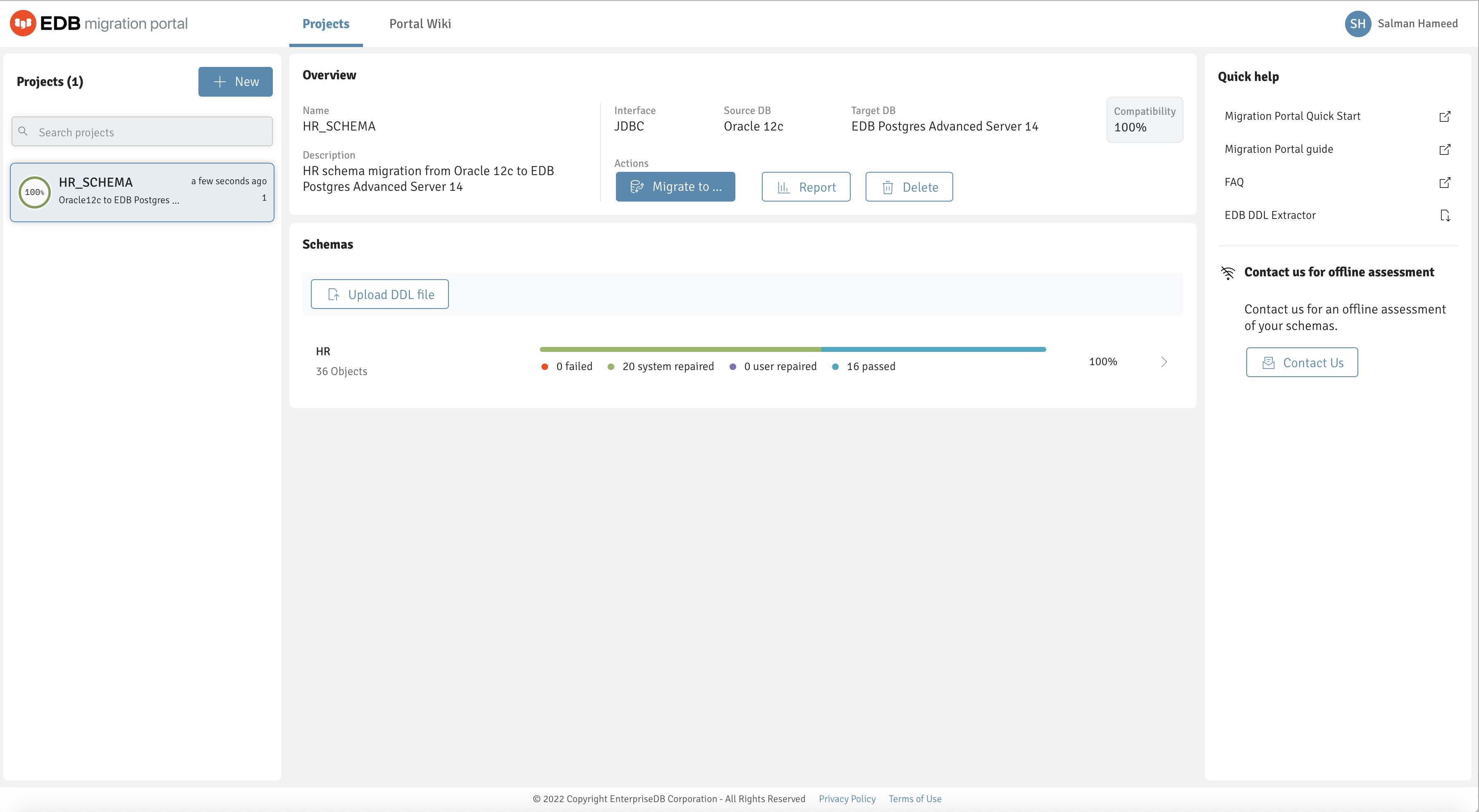 The Migration Portal Projects Page overview.