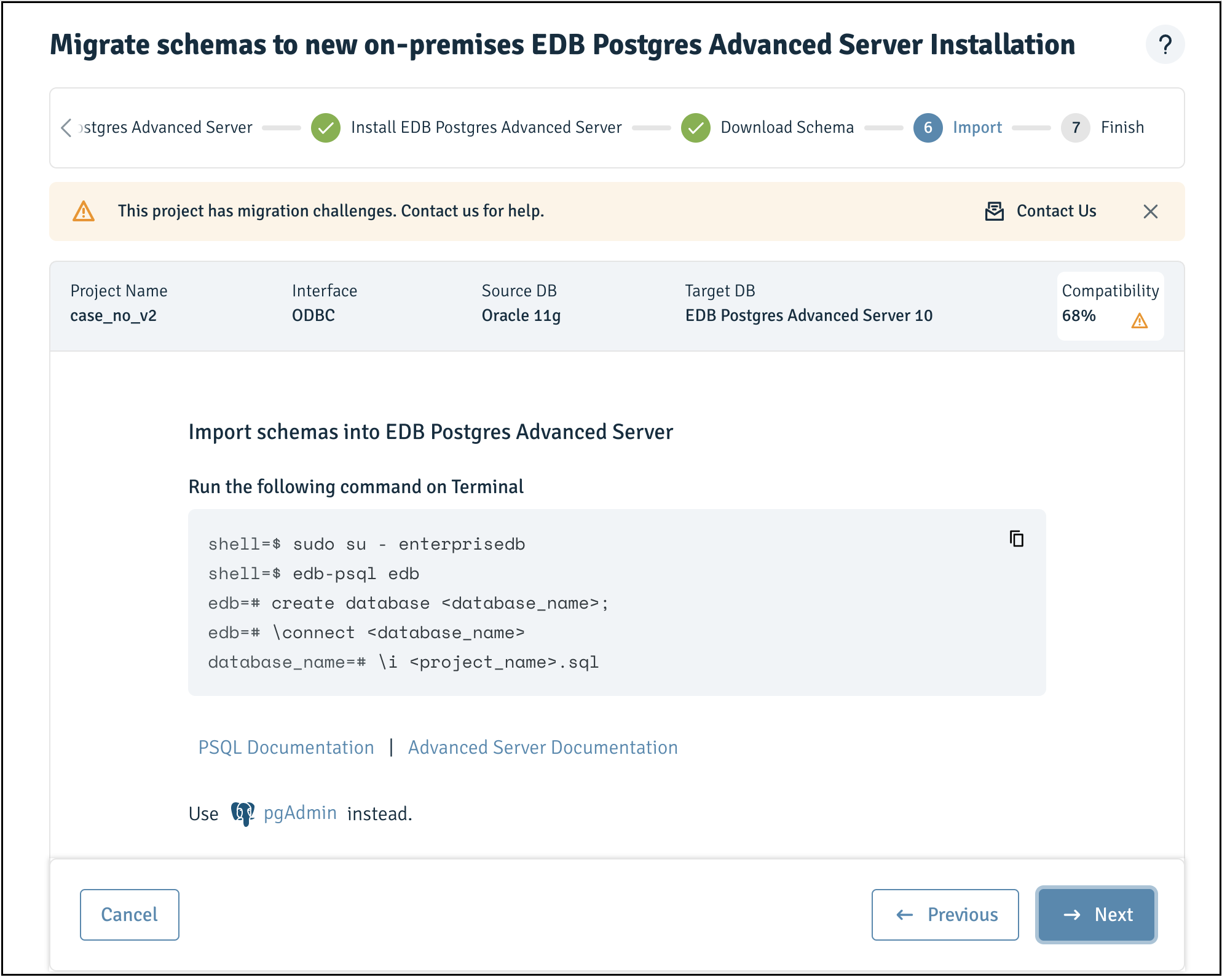 Importing schemas into EDB Postgres Advanced Server