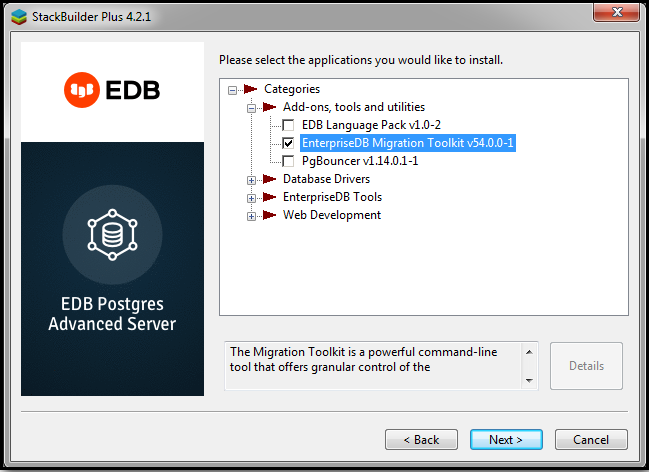 Stackbuilder application selection window