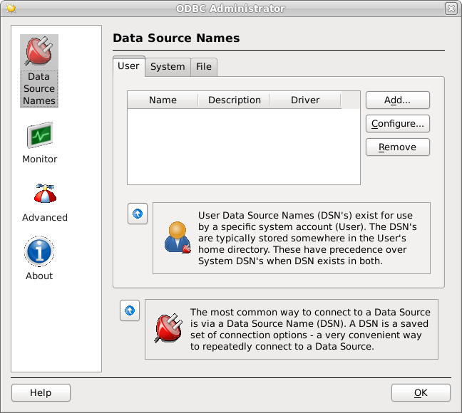 The unixODBC Data Source Administrator