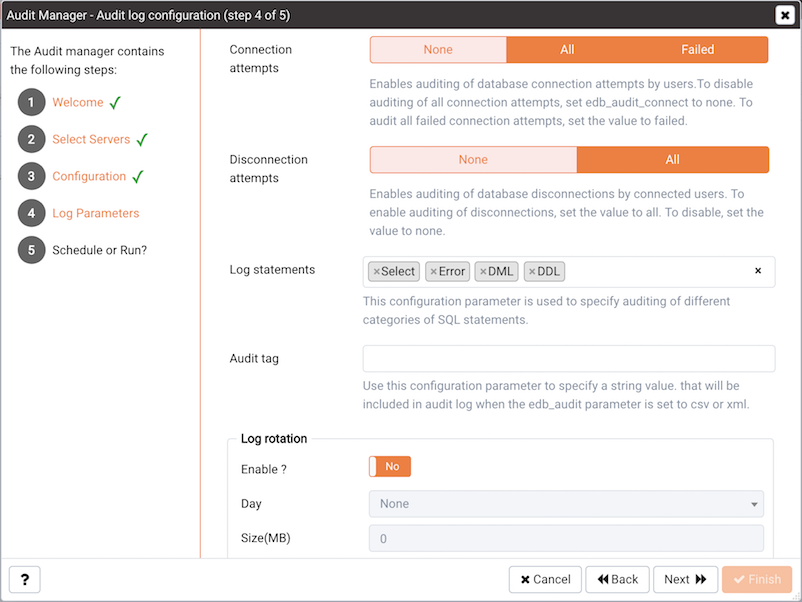 The Audit Log Configuration dialog