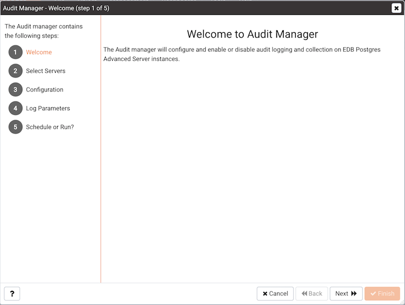 The Audit Manager Welcome dialog