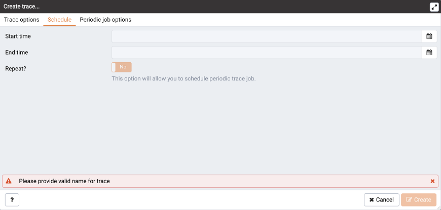 The Create trace Schedule tab