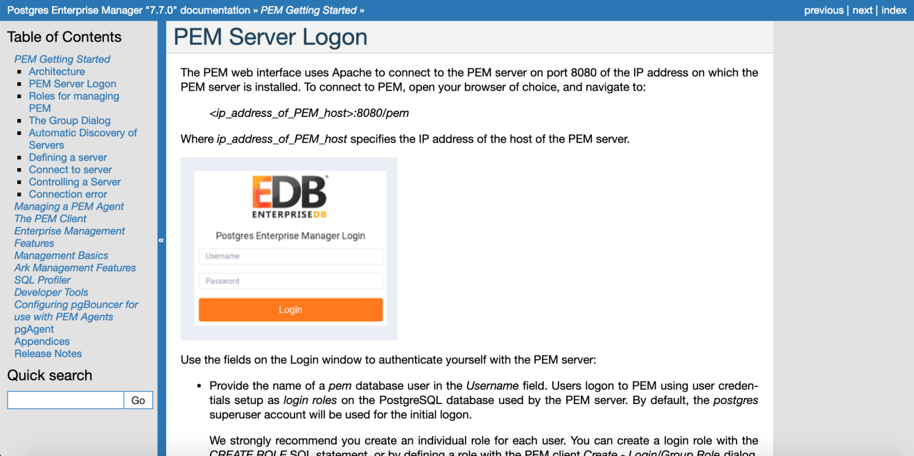The PEM online help