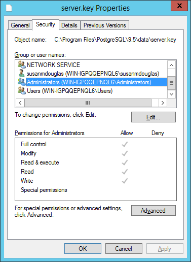 The Permissions tab