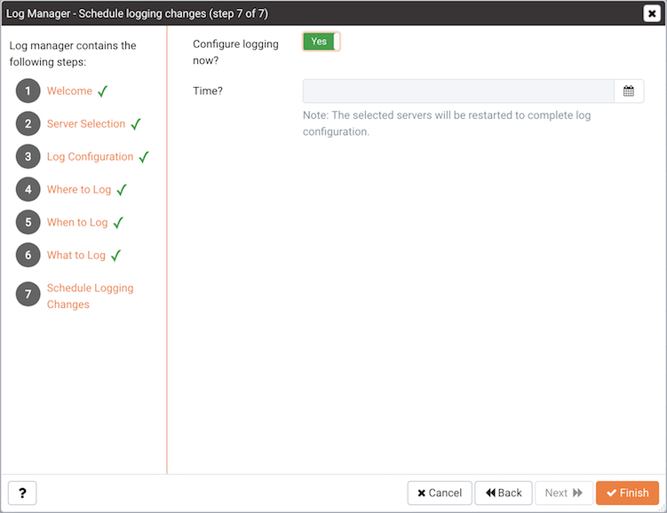 The Schedule Logging Changes dialog
