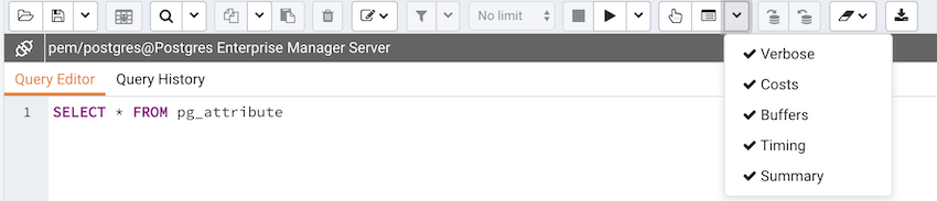 Query tool toolbar explain button