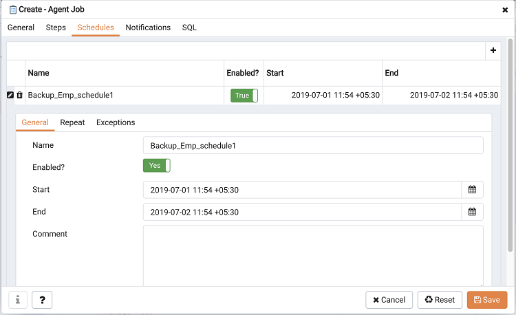 PEM scheduled job dialog add schedule tab