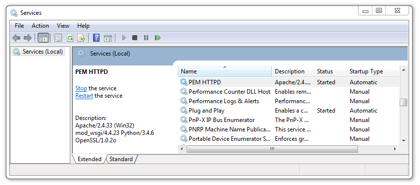 The PEM HTTPD Windows service
