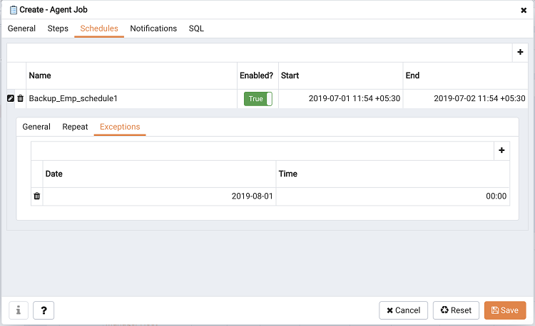 PEM scheduled job exceptions tab