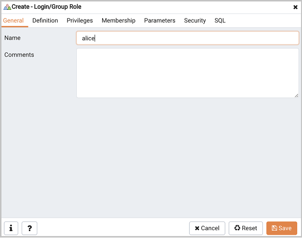 The Login Role dialog