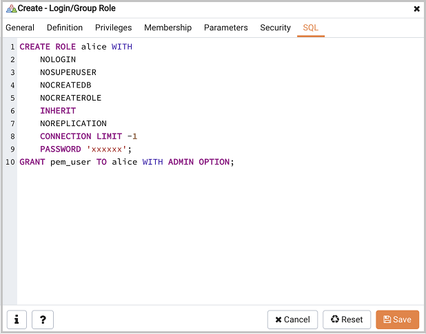 The SQL tab