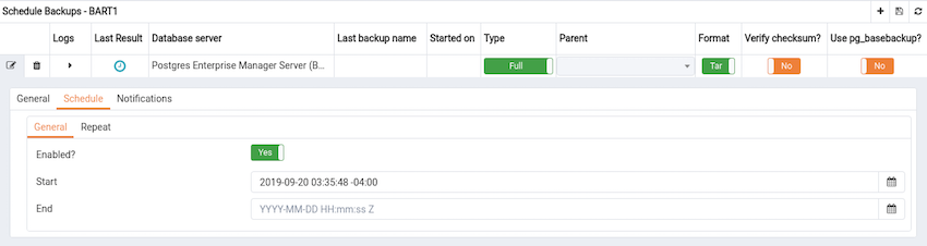 The Schedule Backup dialog - (Schedule : General)