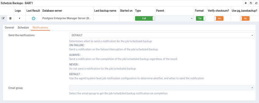 The Schedule Backup dialog - (Schedule : Notifications)