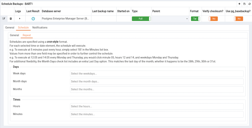 The Schedule Backup dialog - (Schedule : Repeat)