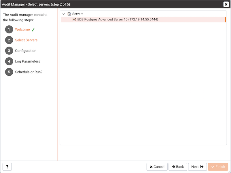 Select the servers you wish to configure for auditing