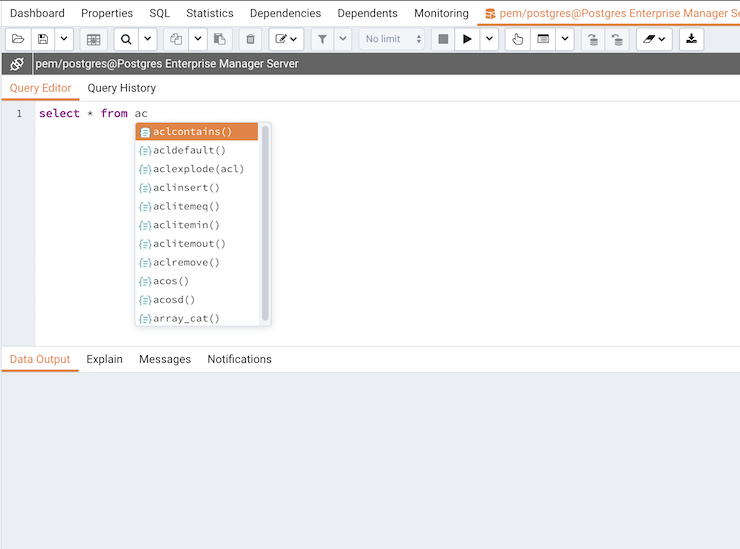 Query tool autocomplete feature