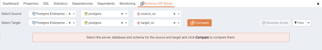 Schema diff compare button