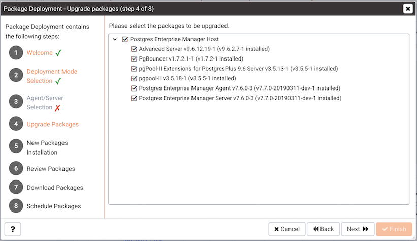Select the packages that will be upgraded