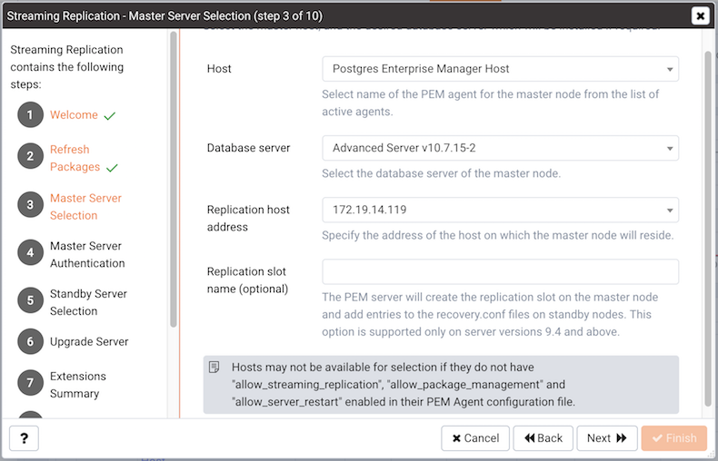 Specify information about the master node