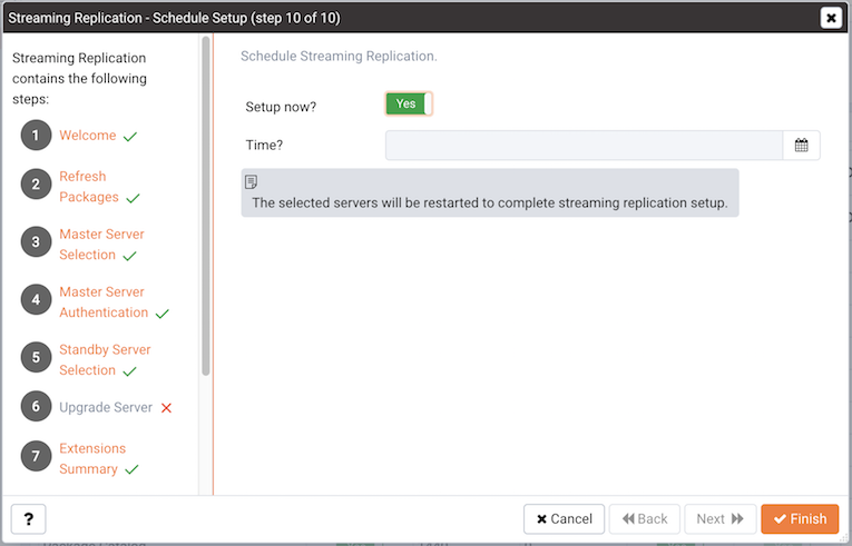 Select a time to configure replication