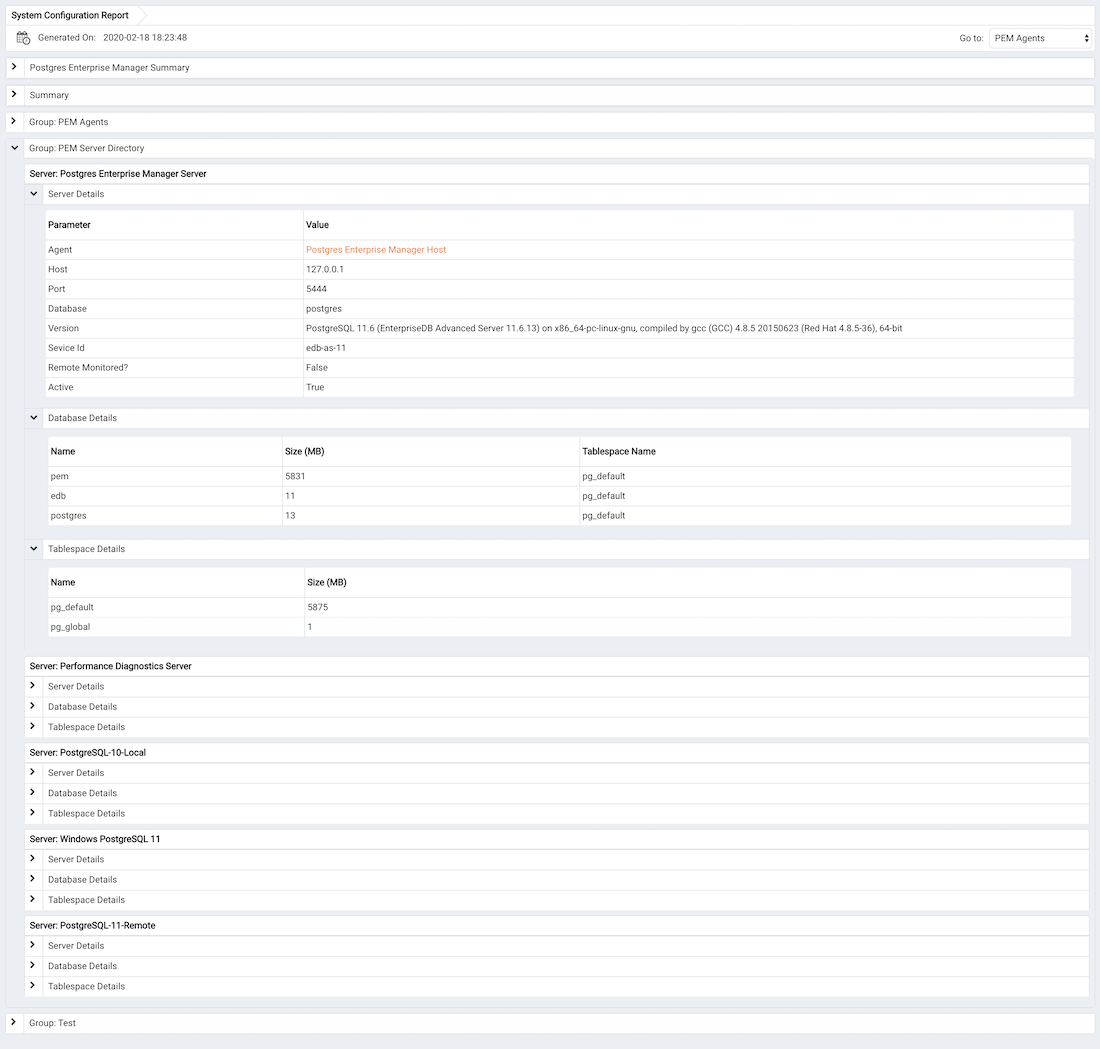 System Configuration Report PEM Server Directory