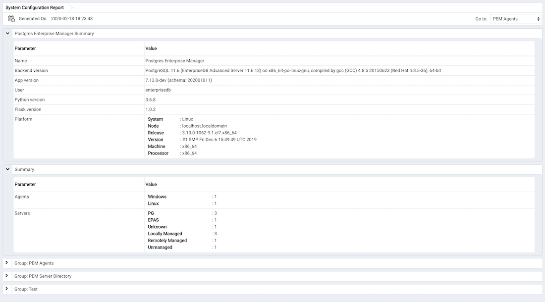 System Configuration Report PEM Summary and Summary