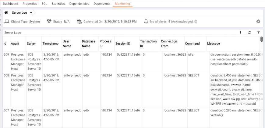 The Server Log Analysis dashboard