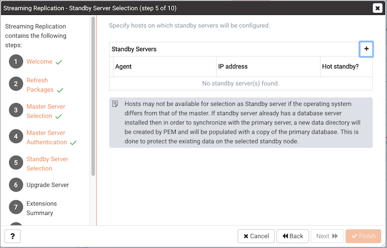 Select the standby servers