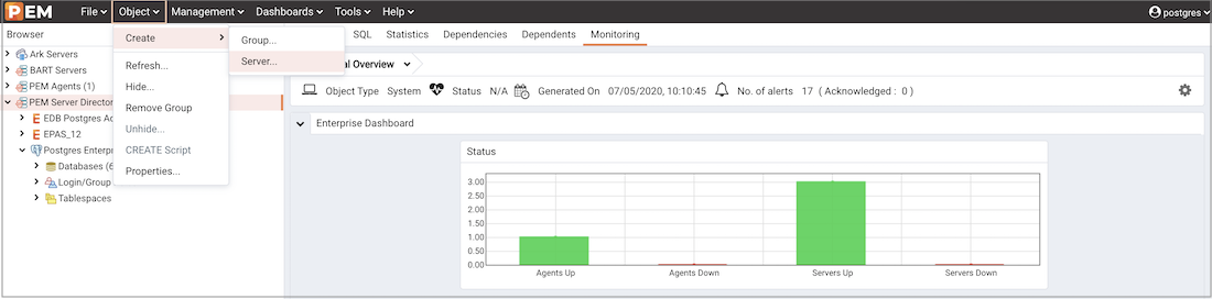Accessing the Create – Server dialog