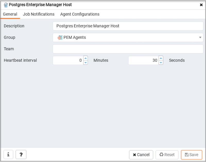 The PEM Agent Properties dialog