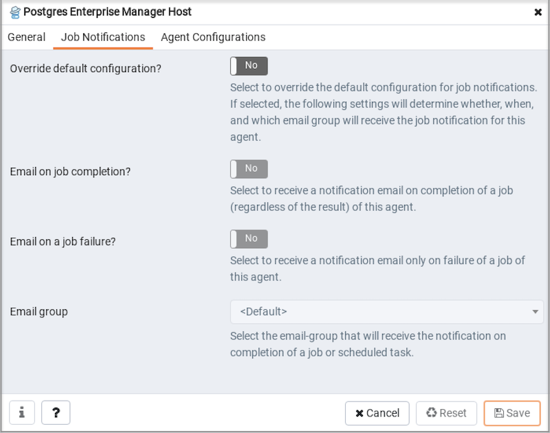 PEM agent job notification properties