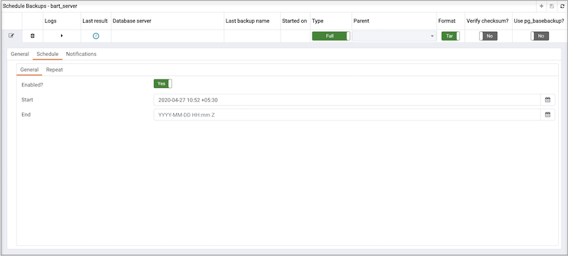 The Schedule Backup dialog - (Schedule : General)