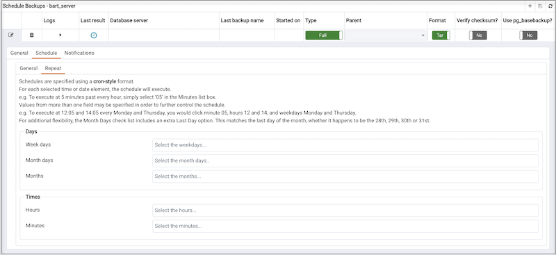 The Schedule Backup dialog - (Schedule : Repeat)
