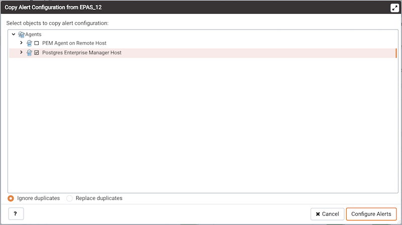 The Copy Alert Configuration dialog