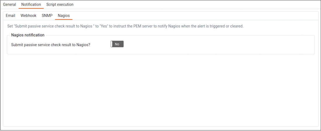 The alert editor Notification Nagios tab