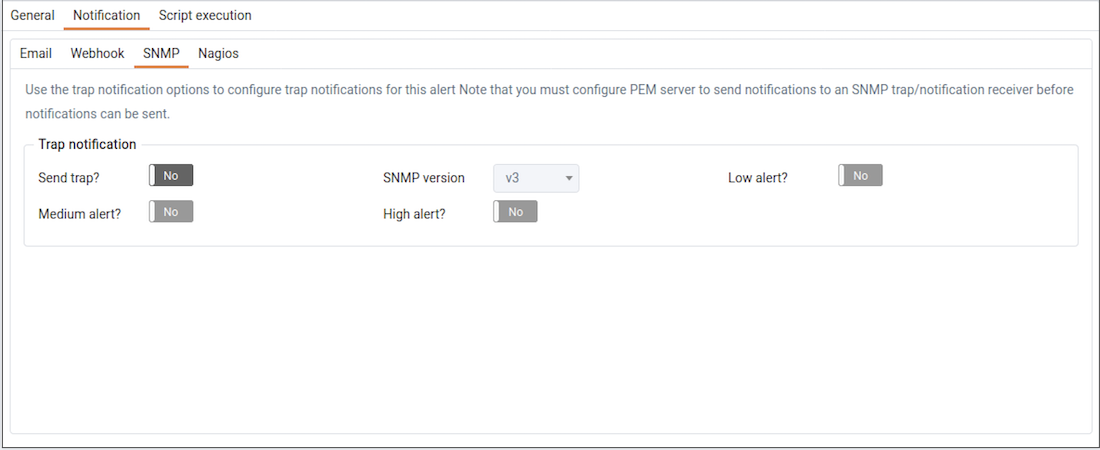 The alert editor Notification SNMP tab
