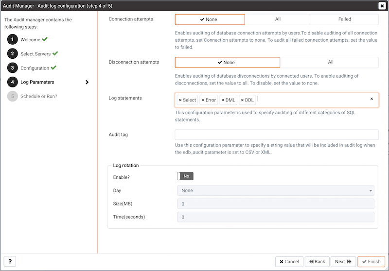 The Audit Log Configuration dialog