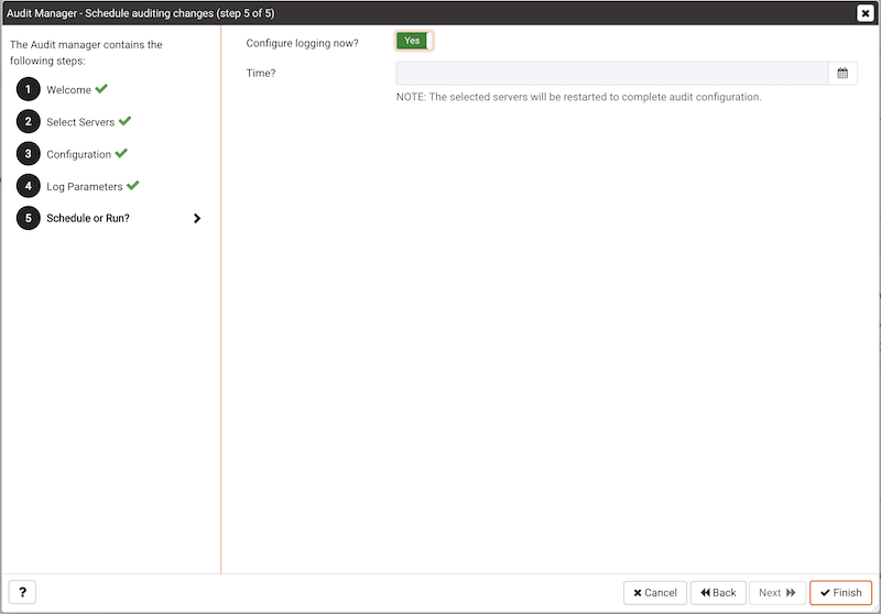 The Schedule Auditing Changes dialog