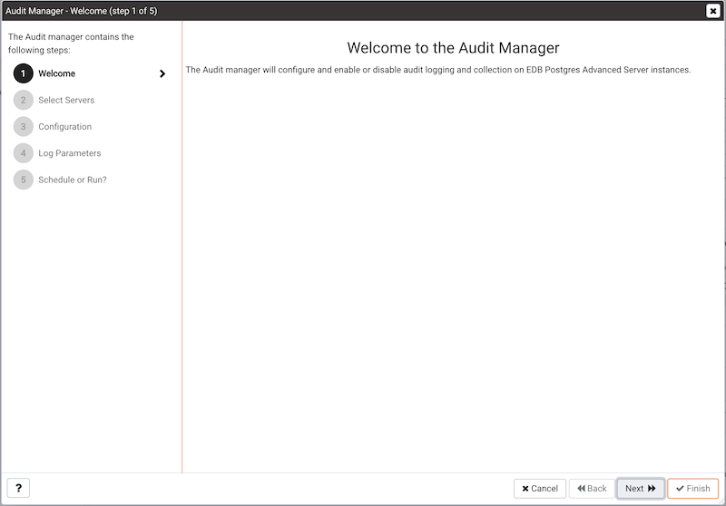 The Audit Manager Welcome dialog