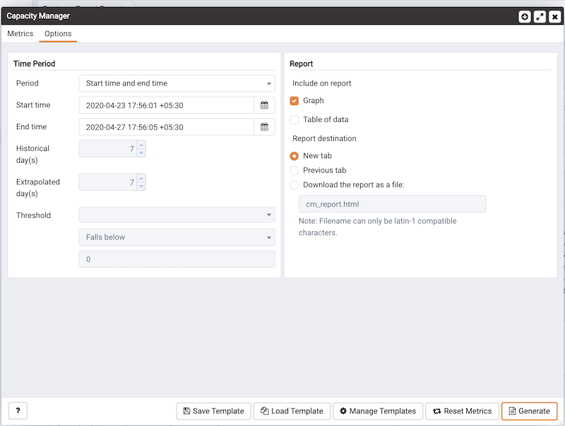 Specify the time period, type, and destination of the report