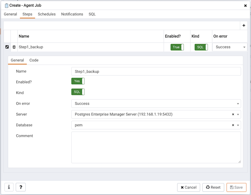 Create Agent Job - Steps tab