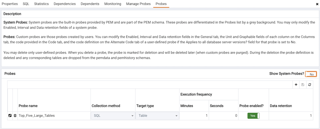 The Custom Probes dialog